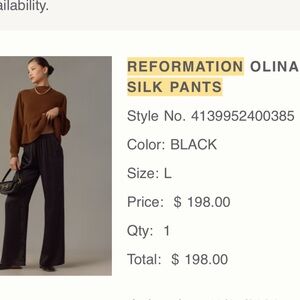 Reformation Black Olina Silk Pants
